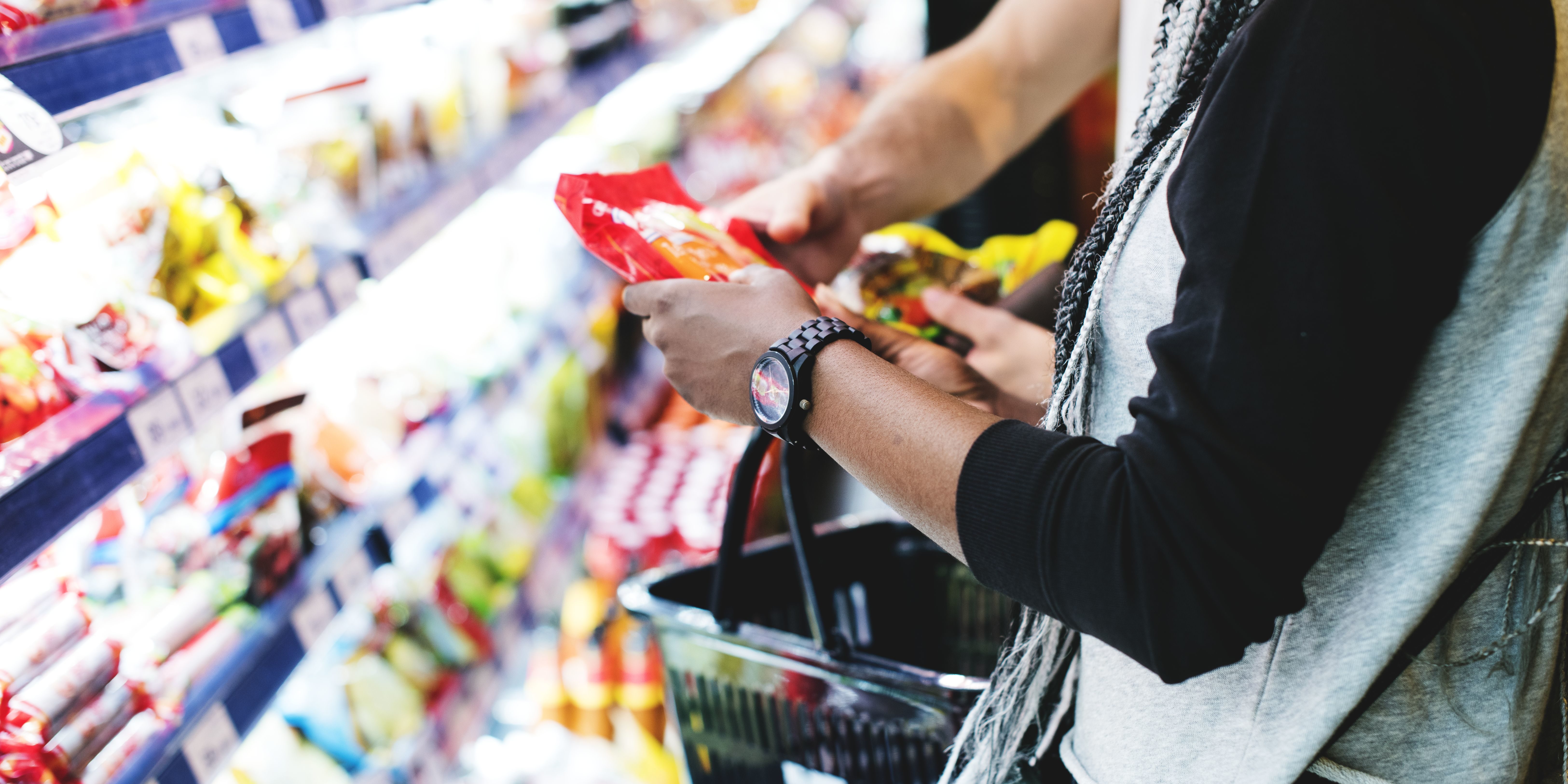 A couple shopping for food